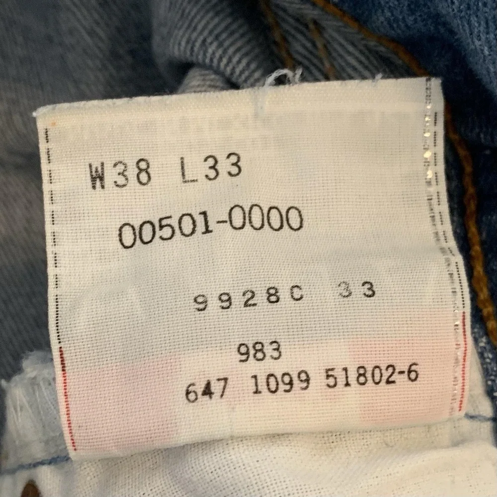 Vintage Levis 501 Jeans Mens 38x33 (34x29) Blue Light Wash Straight Leg Button
